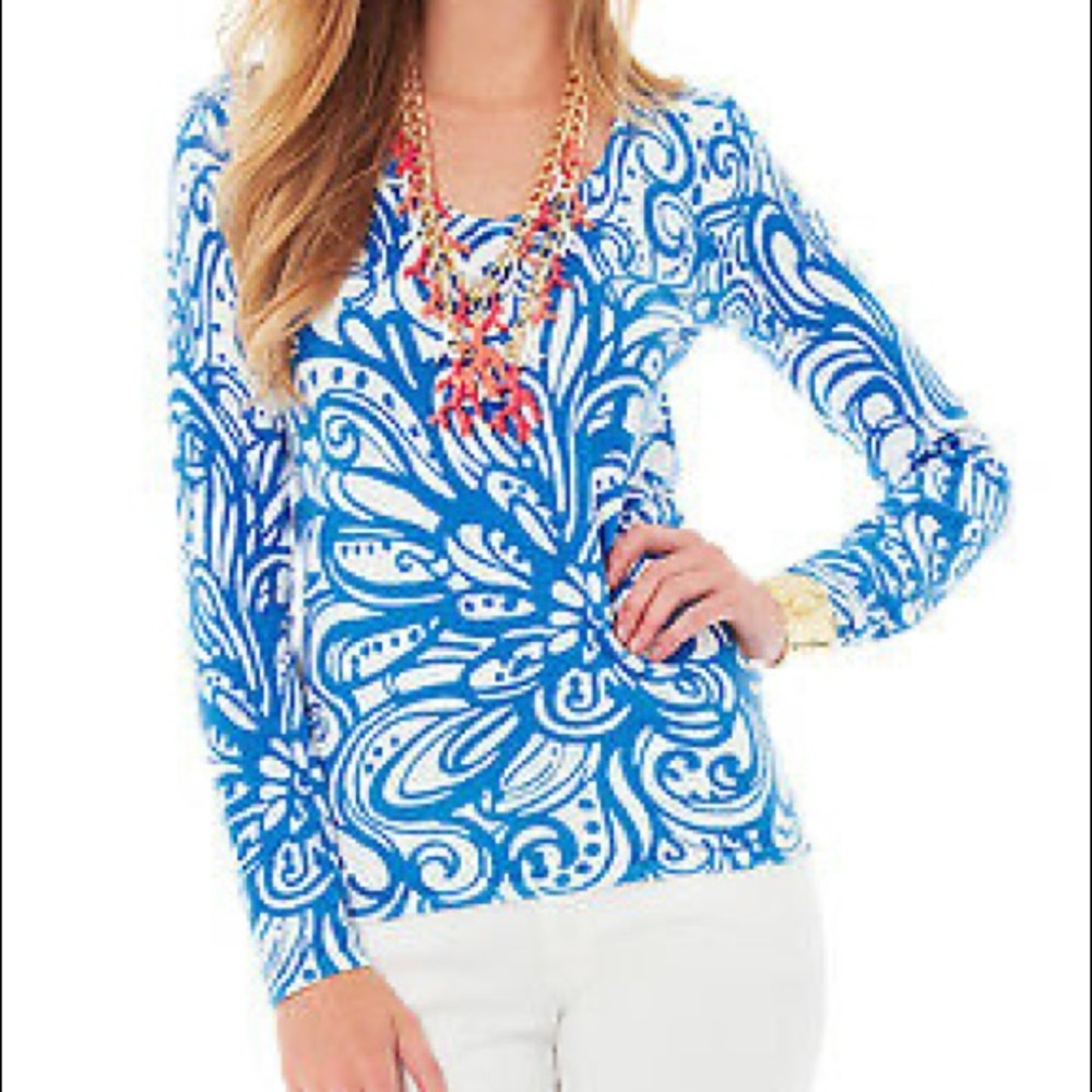 NWT Lilly Pulitzer Adelaide V-Neck Fitted Sweater in Current Affairs
